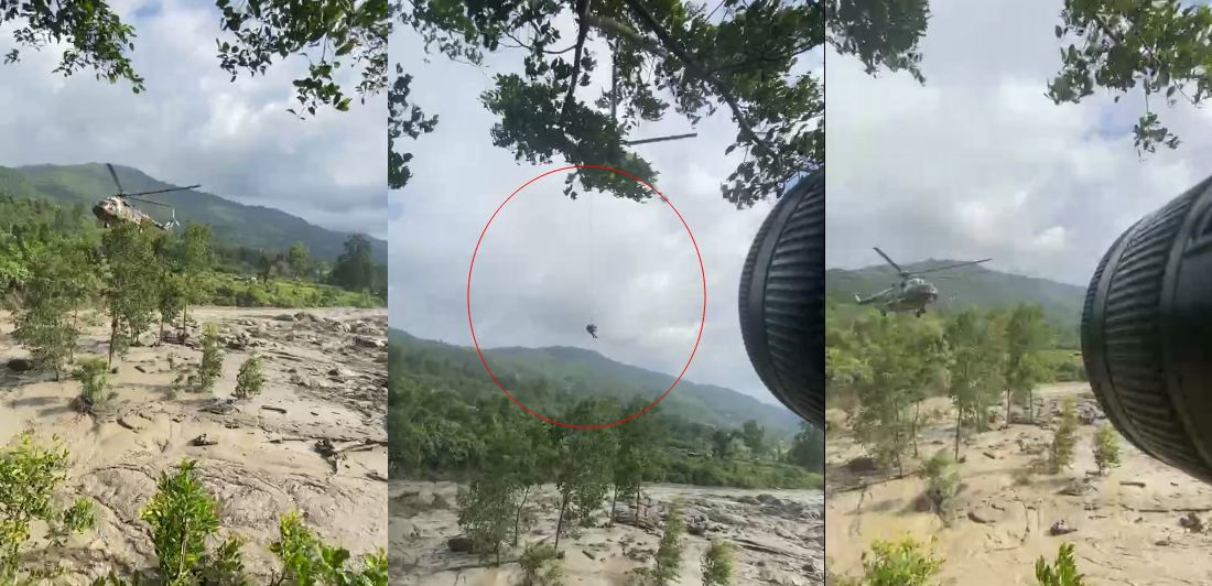 त्रिशूली नदीमा फसेका २ जनाको हेलिकप्टरबाट उद्धार